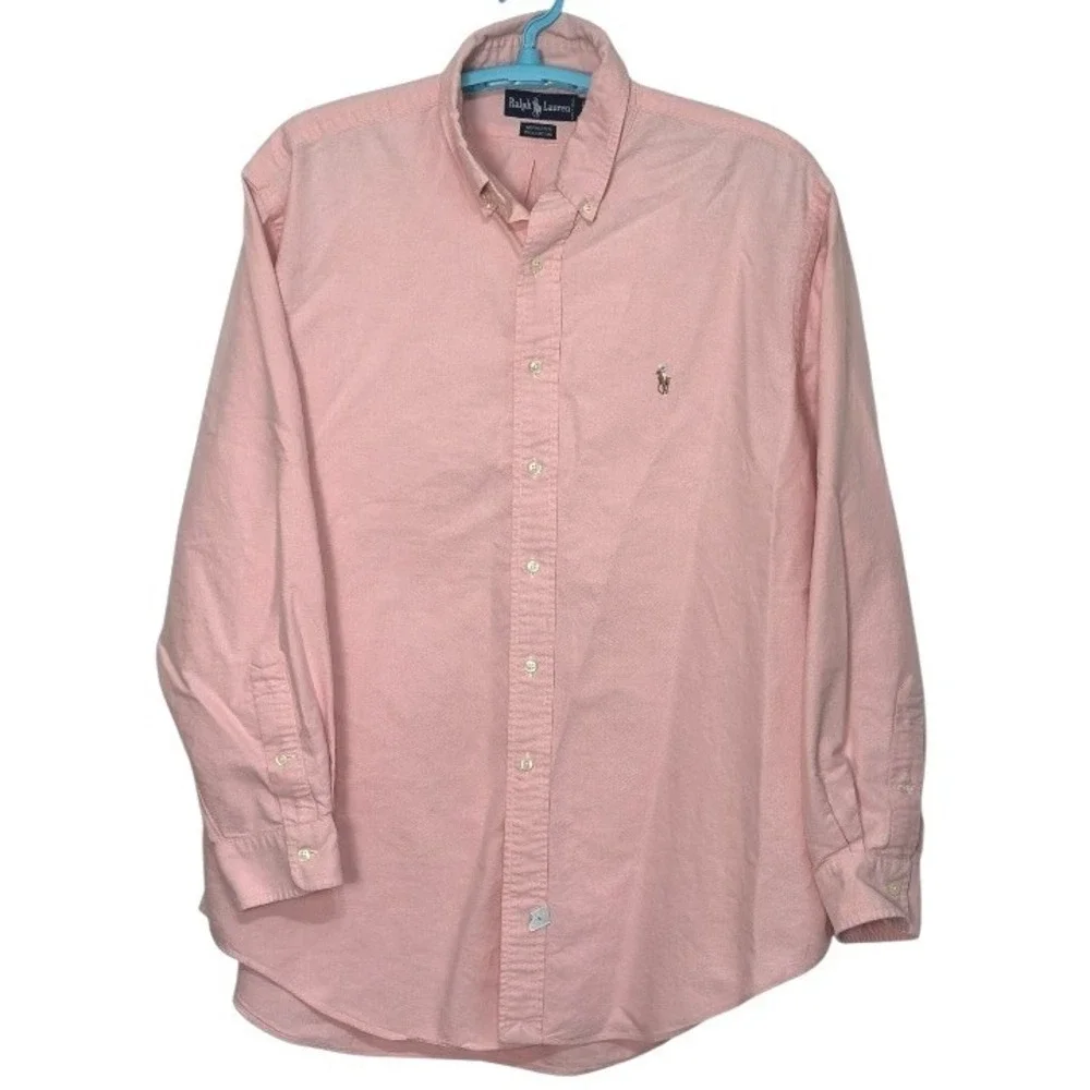 VTG Ralph Lauren Yarmouth Men Shirt Pink Oxford Multi-Color Pony Old Money 17-35